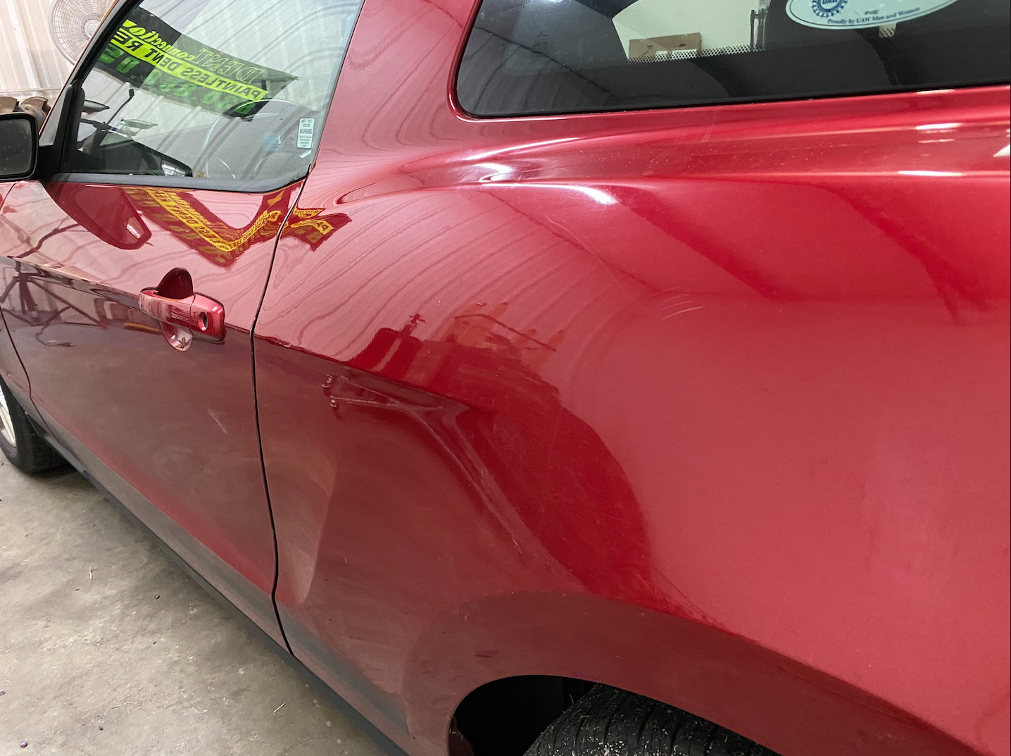 Red Ford Mustang dent repair